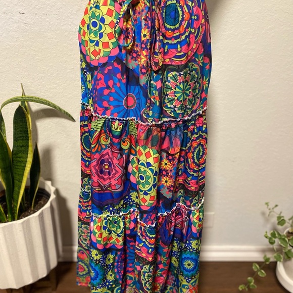 Colorful Bohemian Maxi Skirt, Statement Piece, Music Festival, Elastic Waist - Picture 3 of 8